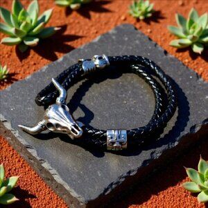 Upscale! Stainless Steel Cow Skull Leather Slider Bracelet! Calling all Cowgirls